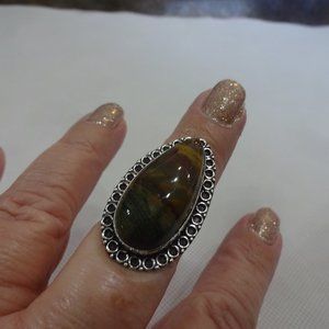 Natural "BLOODSTONE AGATE" Handmade Sterling Ring Size 8.5 #297A